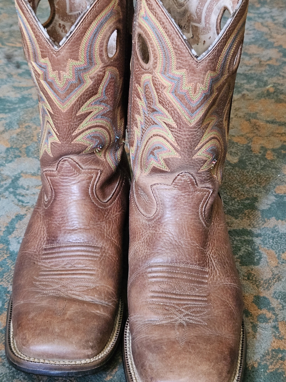 TONY LAMA Brown Leather Men’s Cowboy Boots with Multicolor Stitching
